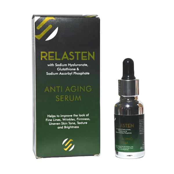Relasten with sodium hyaluronate, glutathione & sodium ascorbyl phosphate Anti ageing serum